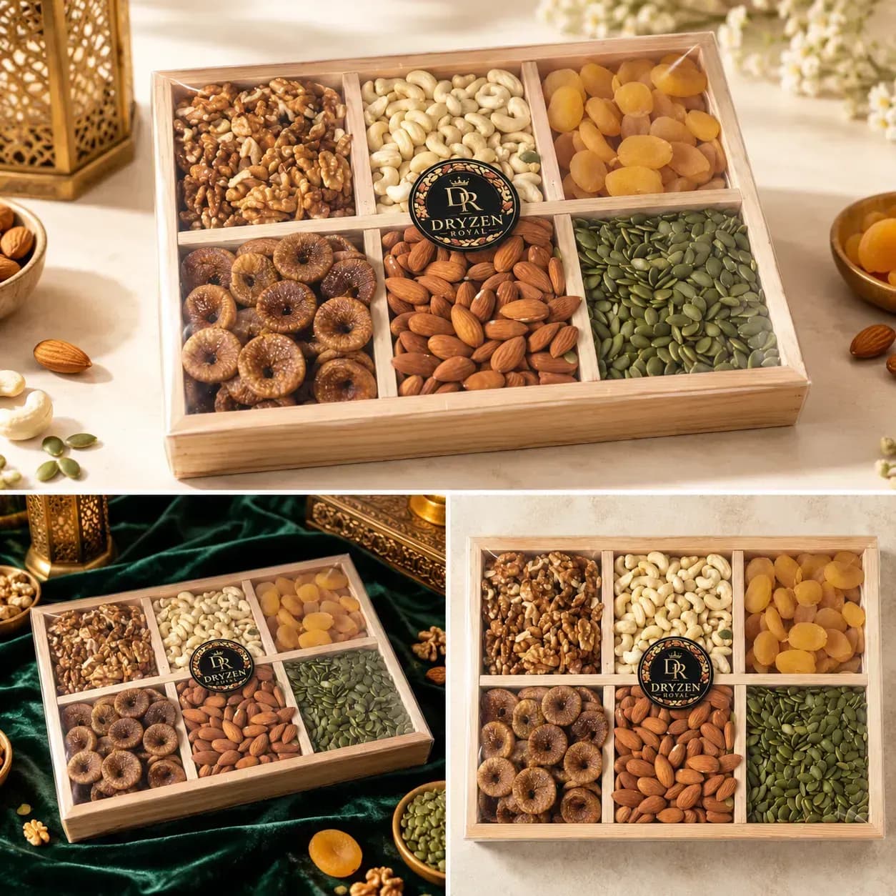 Dry Fruit Gift Tokri in Pakistan – Premium 6-Section Wooden Box | Dryzen Royal – dry fruit gift tokri Pakistan