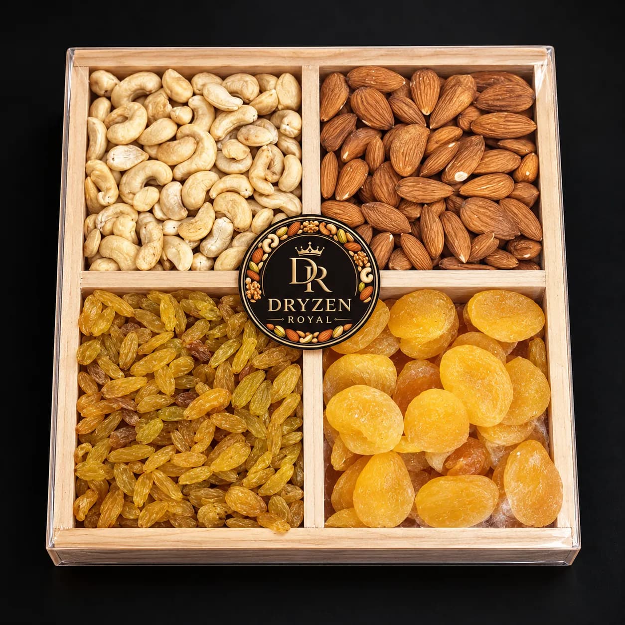 Square Dry Fruit Gift Box – 4 Compartments | Dryzen Royal – 4 compartment dry fruit box