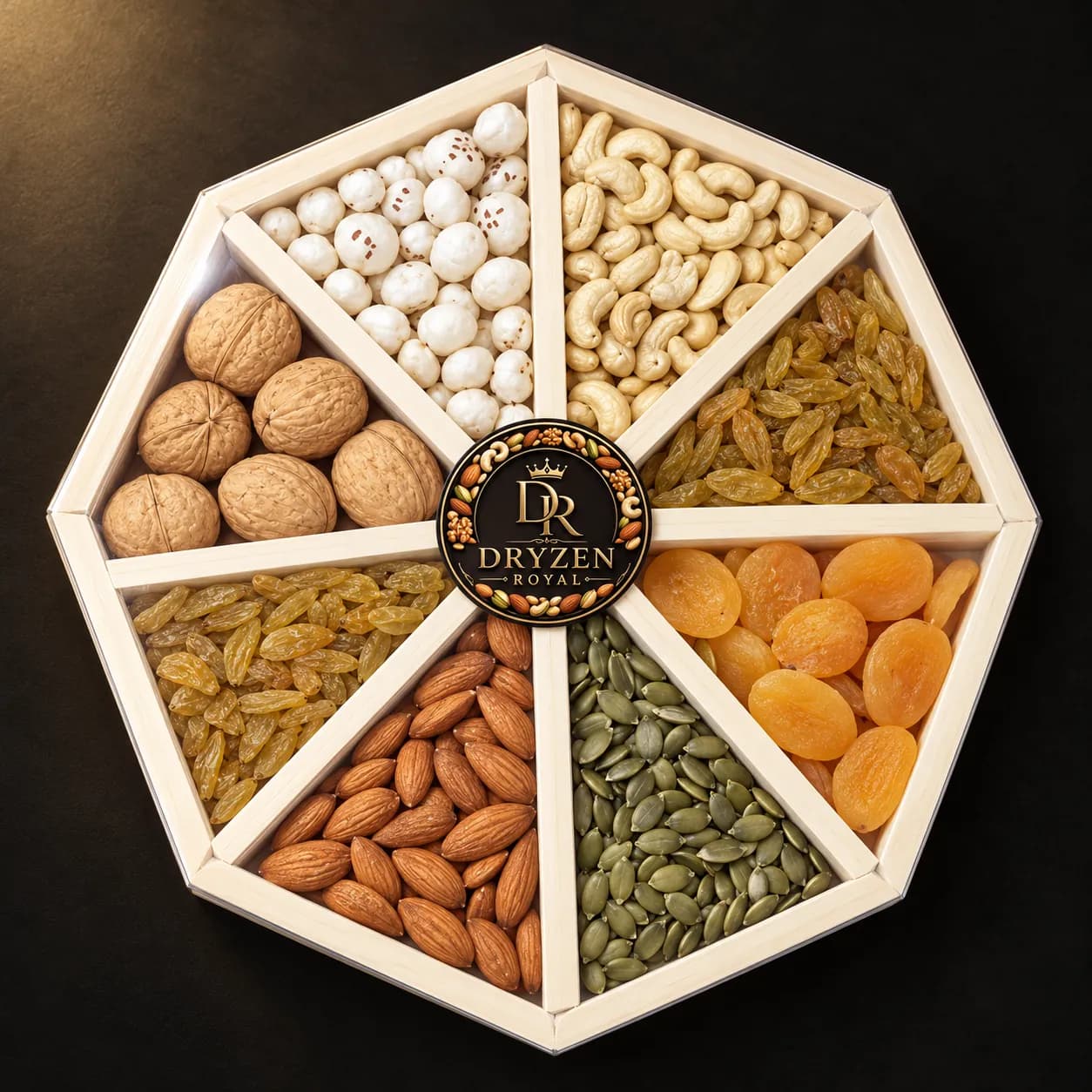 Octagonal Dry Fruit Gift Box – 8 Compartments | Dryzen Royal – octagonal dry fruit box